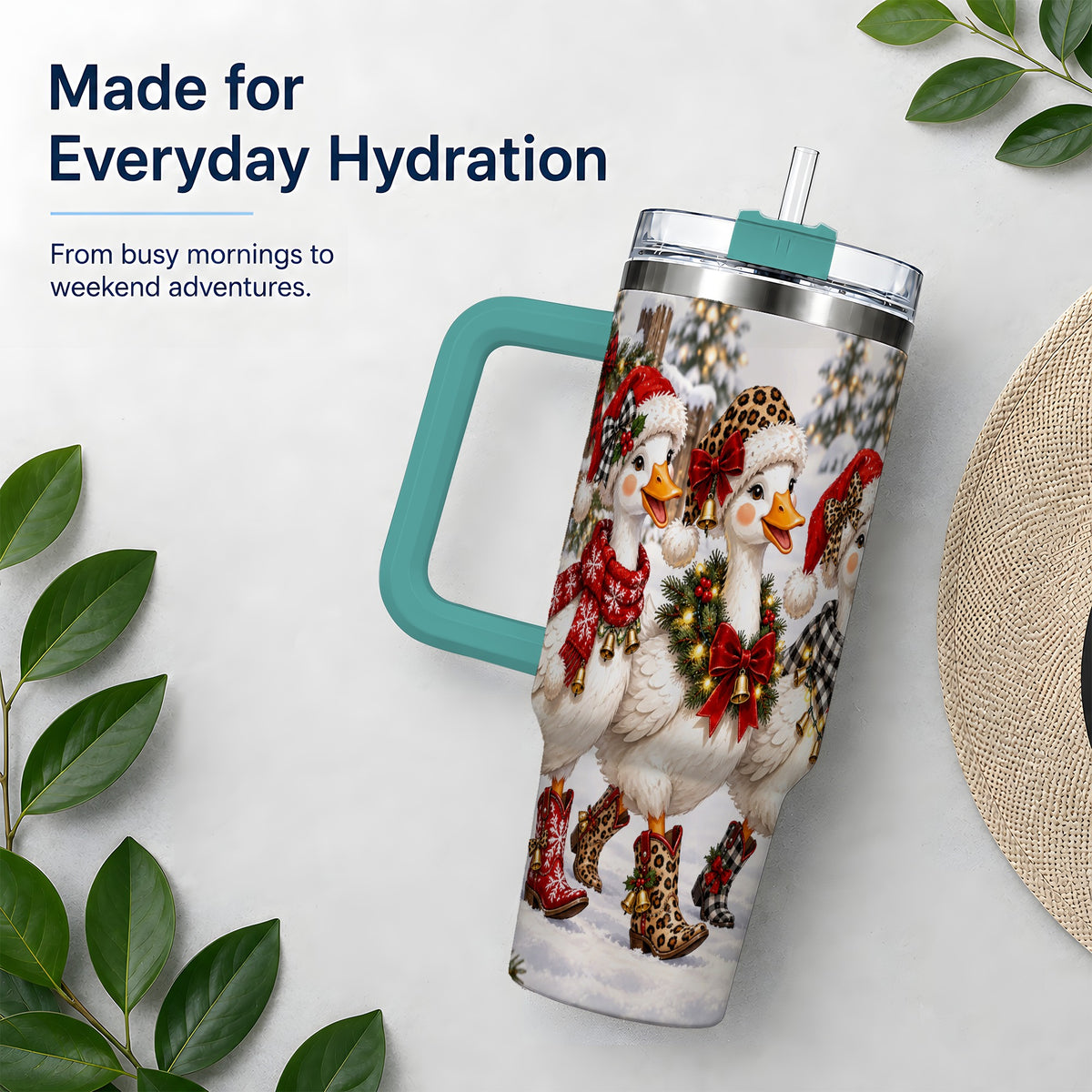 #pl[40oz|Green] Western Christmas Goose 40oz Tumbler, Cowboy Boots Design for Goose Lovers