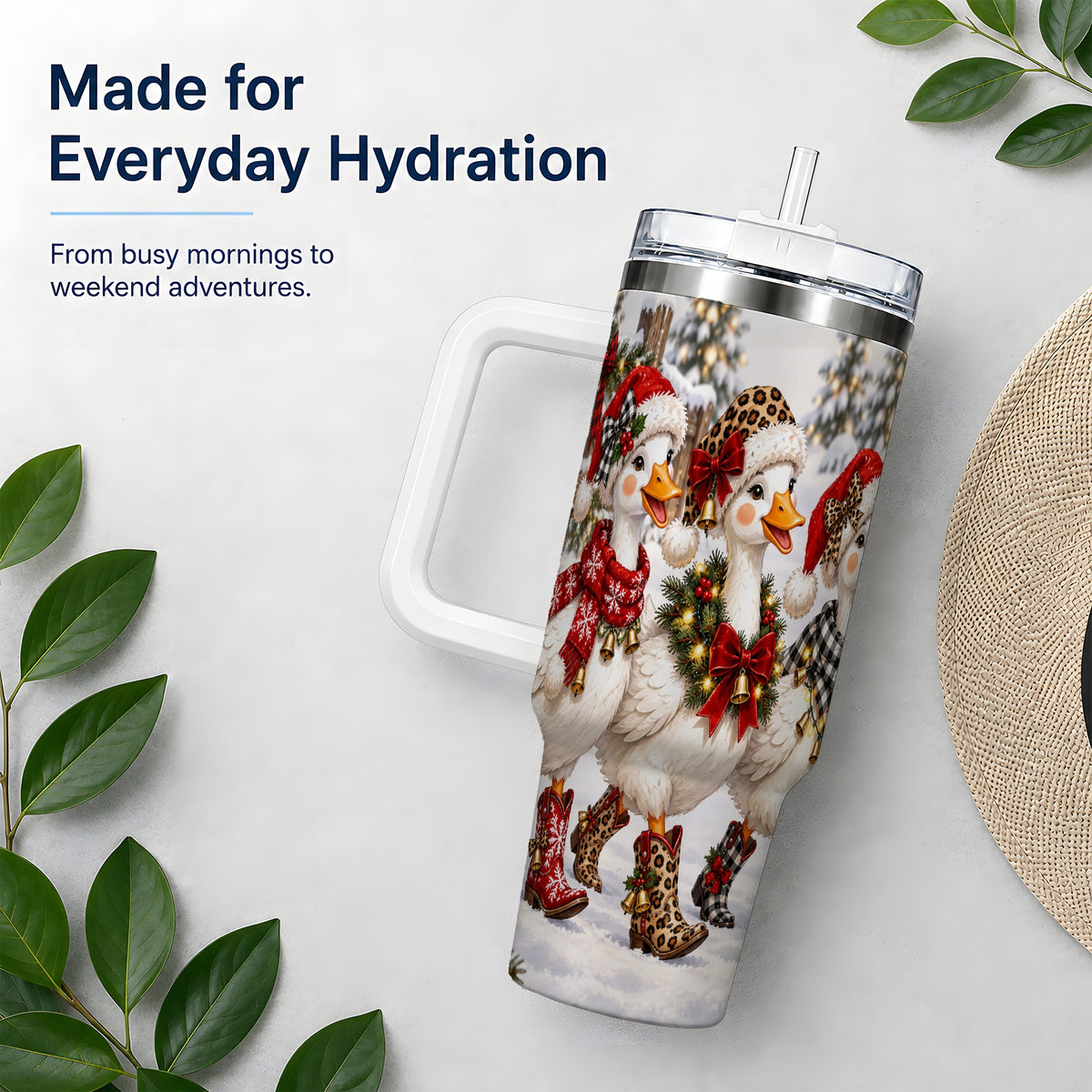 #pl[40oz|White] Western Christmas Goose 40oz Tumbler, Cowboy Boots Design for Goose Lovers