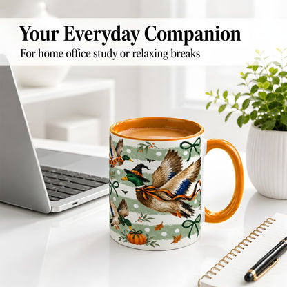 #pl[11oz|Orange] Halloween Mallard Duck Ceramic Mug, Witch Hat Pumpkin Artwork