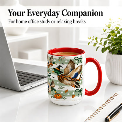 #pl[15oz|Red] Halloween Mallard Duck Ceramic Mug, Witch Hat Pumpkin Artwork