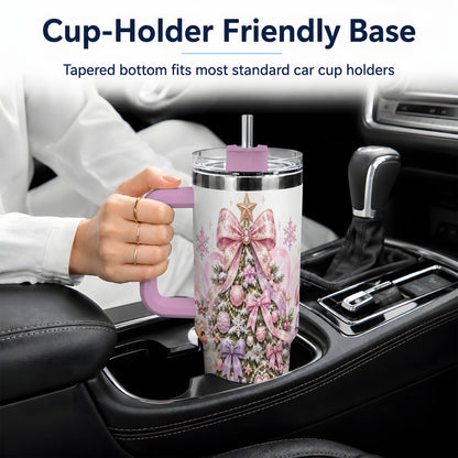 #pl[40oz|Pink] Pink Christmas Tree 40oz Tumbler, Santa Snowman Gingerbread Design