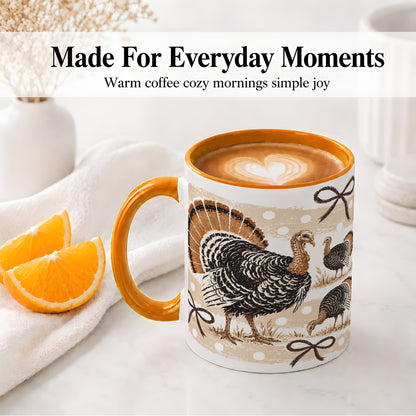 #pl[11oz|Orange] Thanksgiving Turkey Ceramic Mug, Rustic Bow Autumn Farm Artwork