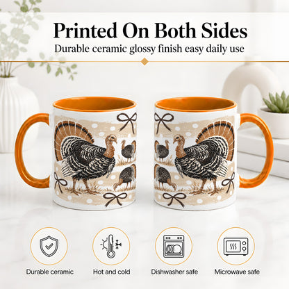 #pl[11oz|Orange] Thanksgiving Turkey Ceramic Mug, Rustic Bow Autumn Farm Artwork