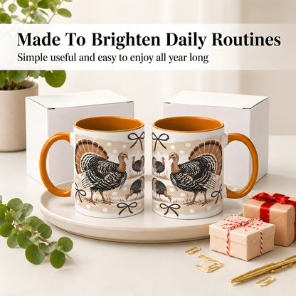 #pl[11oz|Orange] Thanksgiving Turkey Ceramic Mug, Rustic Bow Autumn Farm Artwork