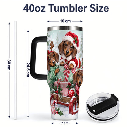 #pl[40oz|Black] Christmas Dachshund 40oz Tumbler, Winter Sled Design for Dog Lovers