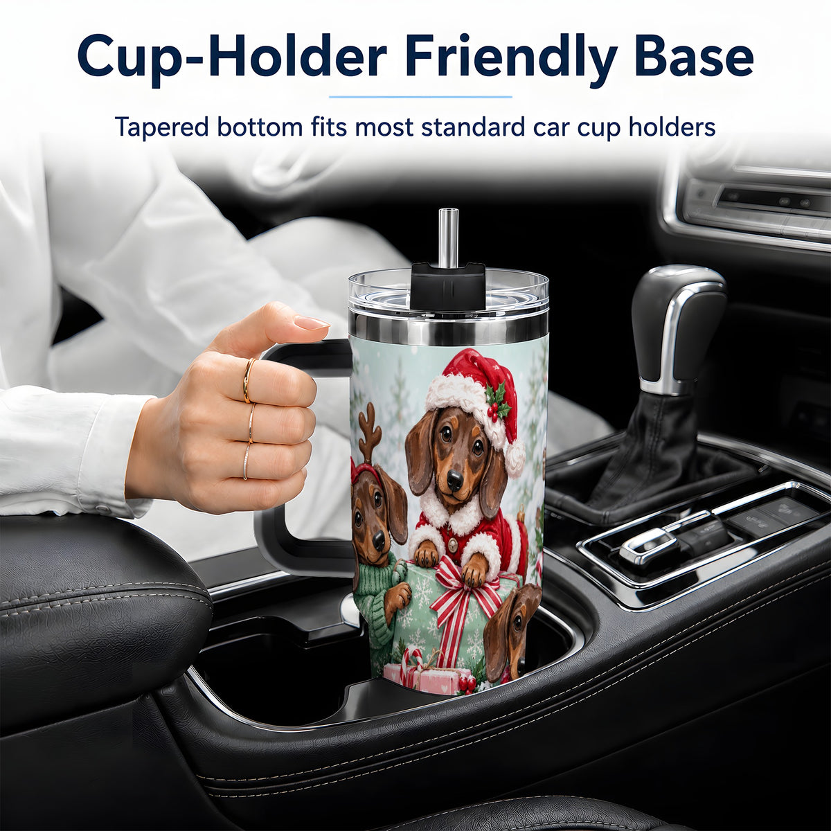 #pl[40oz|Black] Christmas Dachshund 40oz Tumbler, Winter Sled Design for Dog Lovers