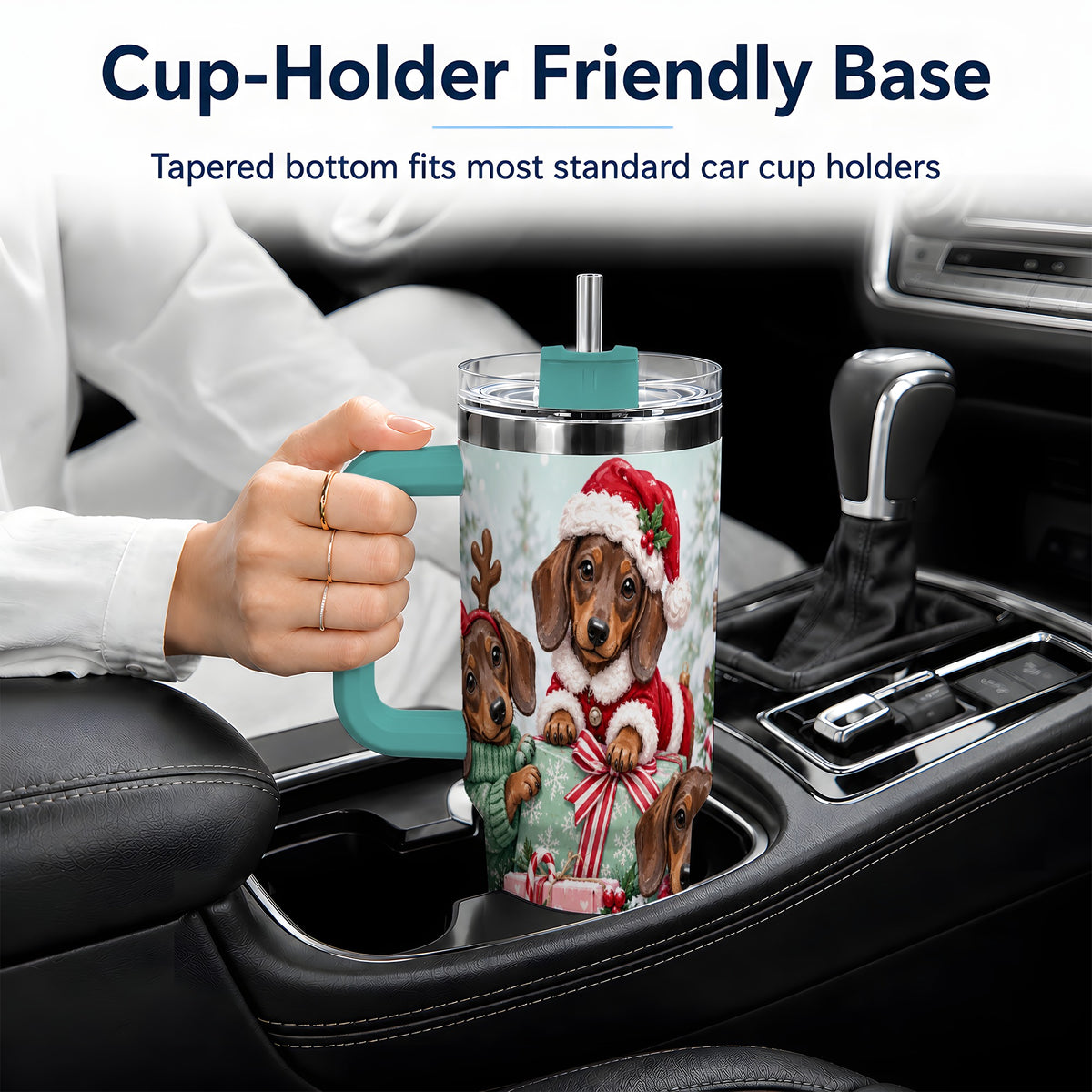 #pl[40oz|Green] Christmas Dachshund 40oz Tumbler, Winter Sled Design for Dog Lovers