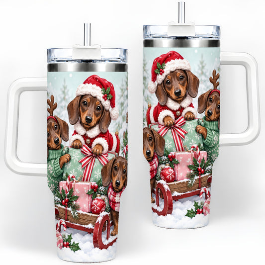 Christmas Dachshund 40oz Tumbler, Winter Sled Design for Dog Lovers