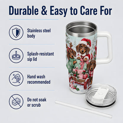 #pl[40oz|White] Christmas Dachshund 40oz Tumbler, Winter Sled Design for Dog Lovers