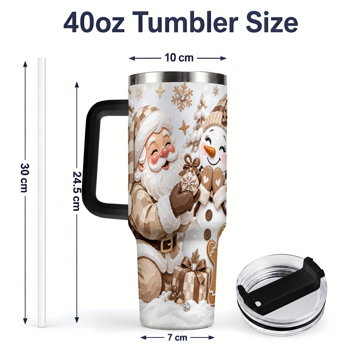 #pl[40oz|Black] Neutral Christmas Santa 40oz Tumbler with Snowman Holiday Artwork