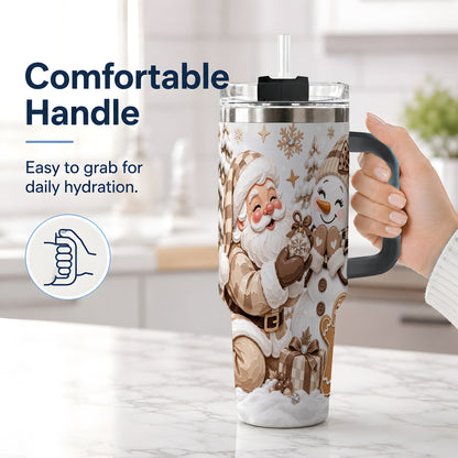 #pl[40oz|Black] Neutral Christmas Santa 40oz Tumbler with Snowman Holiday Artwork