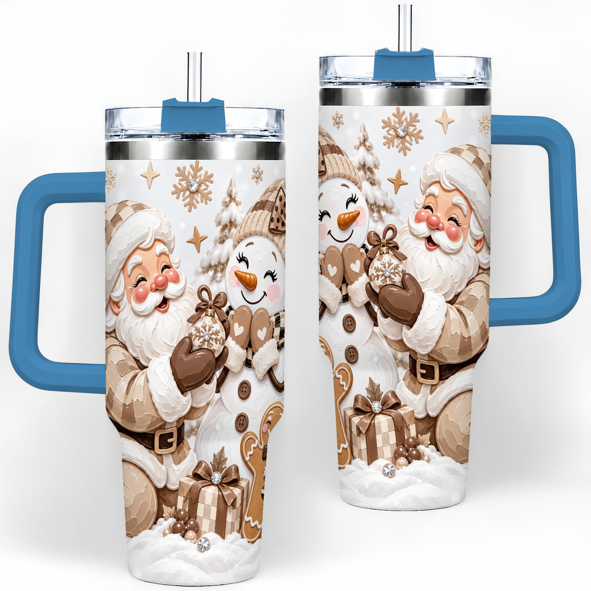 #pl[40oz|Blue] Neutral Christmas Santa 40oz Tumbler with Snowman Holiday Artwork