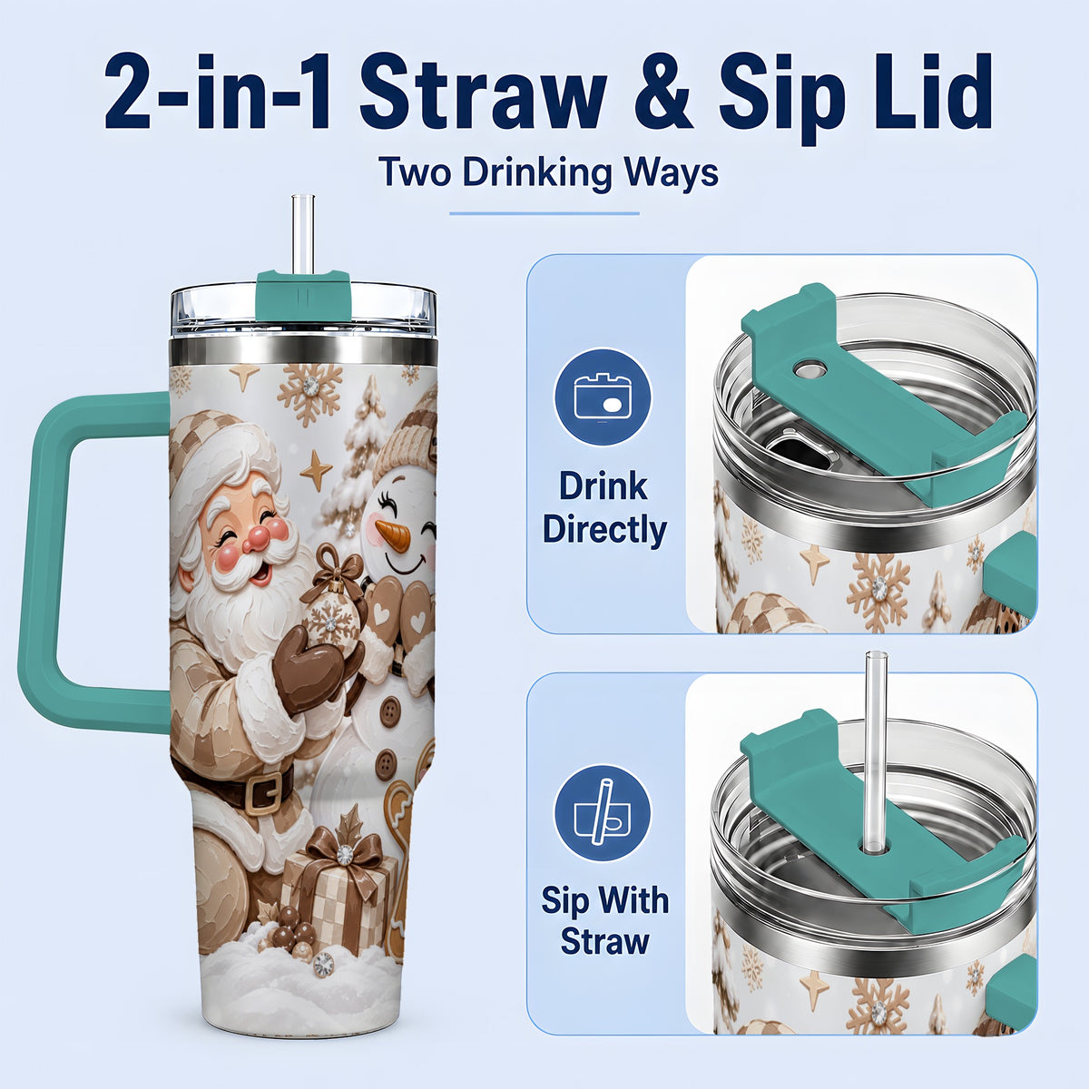 #pl[40oz|Green] Neutral Christmas Santa 40oz Tumbler with Snowman Holiday Artwork