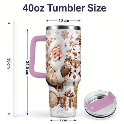 #pl[40oz|Pink] Neutral Christmas Santa 40oz Tumbler with Snowman Holiday Artwork