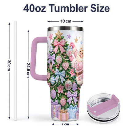 #pl[40oz|Pink] Pink Christmas Santa 40oz Tumbler with Pastel Tree Holiday Artwork