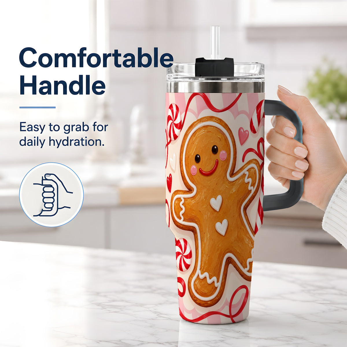 #pl[40oz|Black] Gingerbread Candy Cane 40oz Tumbler with Peppermint Christmas Artwork