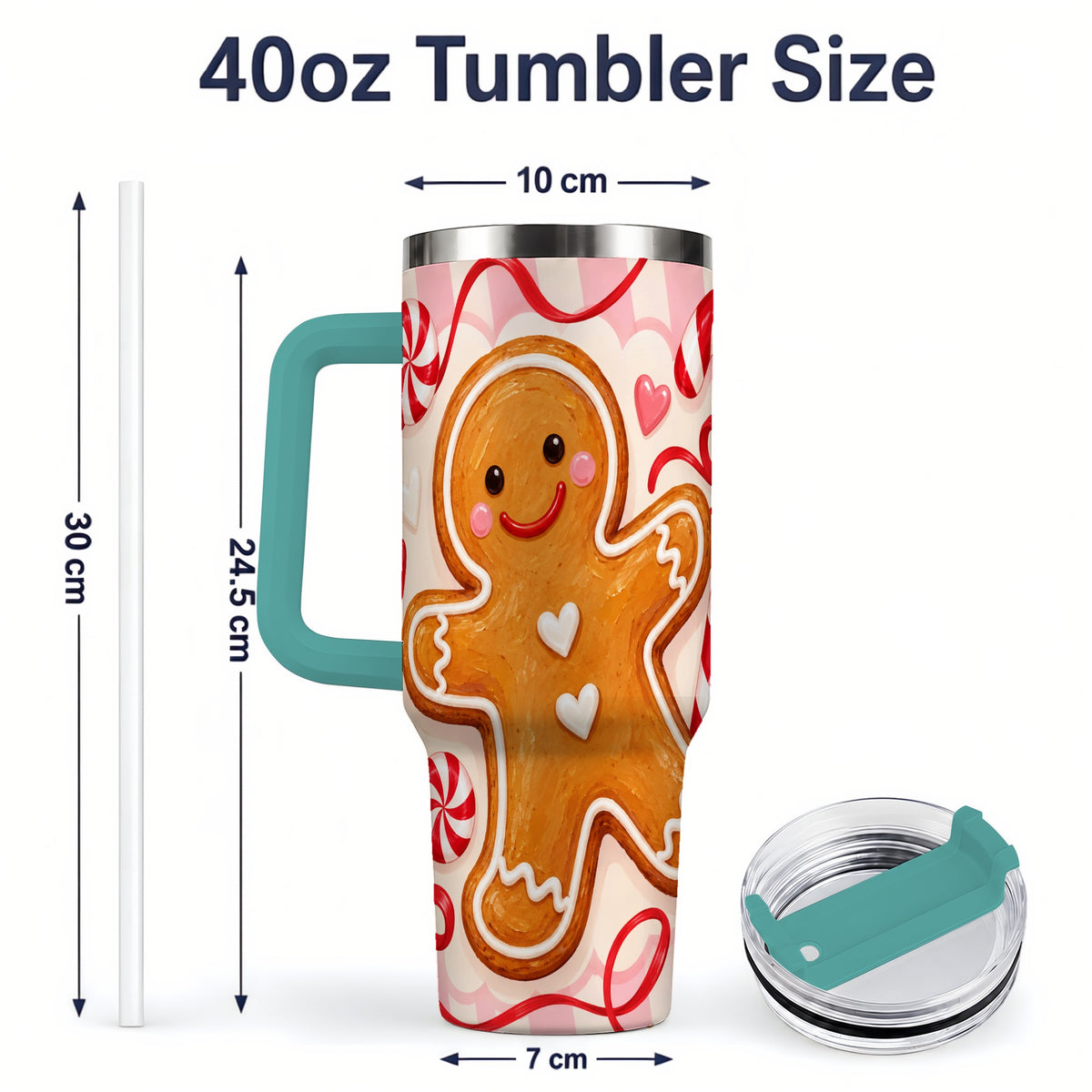 #pl[40oz|Green] Gingerbread Candy Cane 40oz Tumbler with Peppermint Christmas Artwork