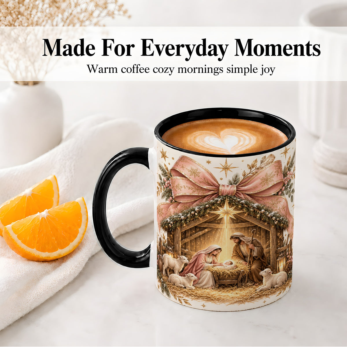 #pl[11oz|Black] Nativity Christmas Ceramic Mug, Manger Scene Christian Artwork