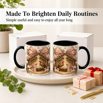 #pl[11oz|Black] Nativity Christmas Ceramic Mug, Manger Scene Christian Artwork