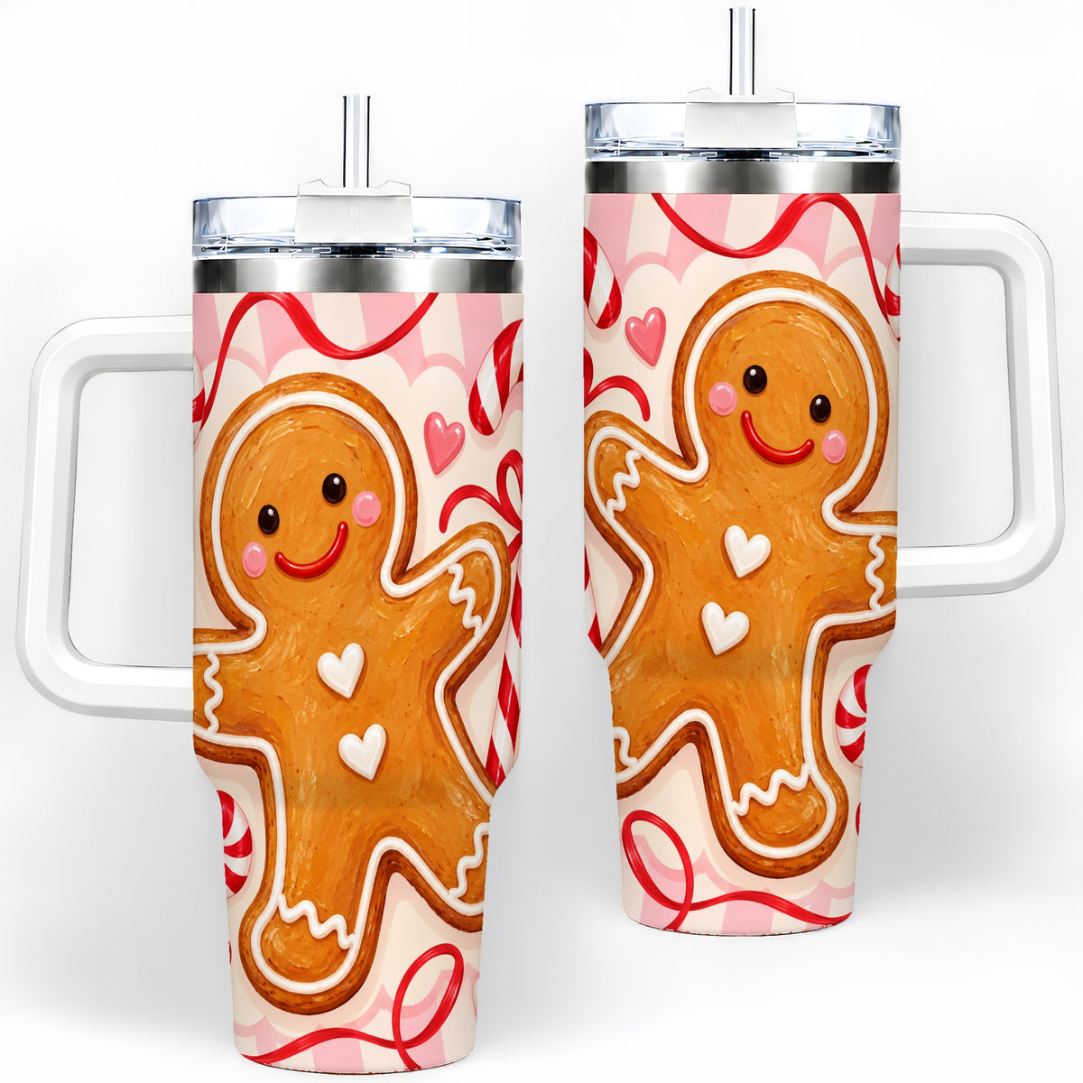 Gingerbread Candy Cane 40oz Tumbler with Peppermint Christmas Artwork