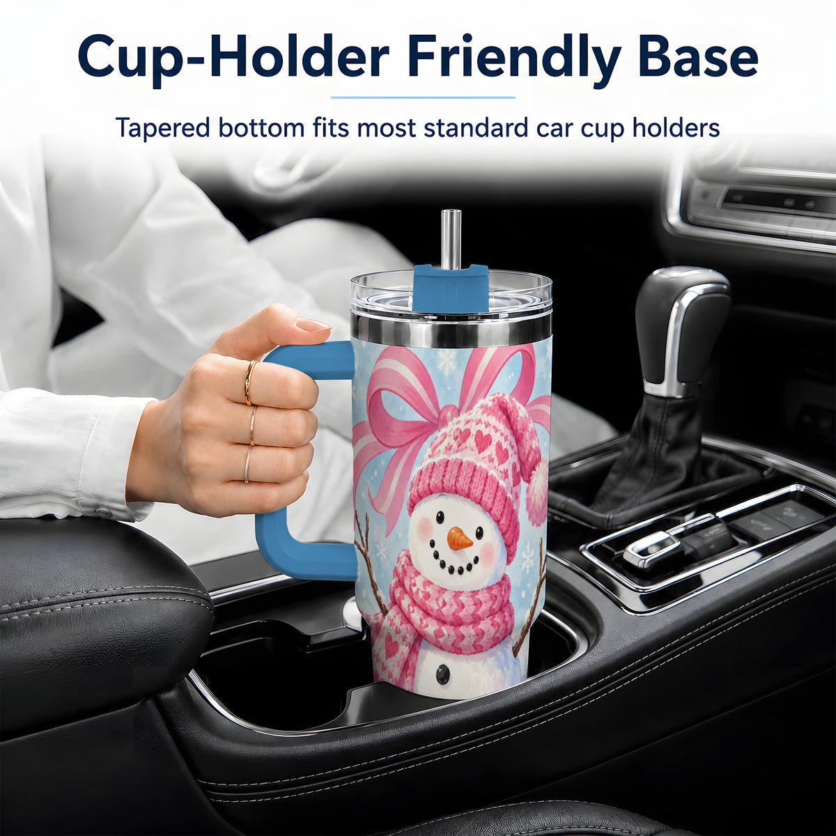 #pl[40oz|Blue] Pink Snowman Christmas 40oz Tumbler with Candy Cane Winter Artwork