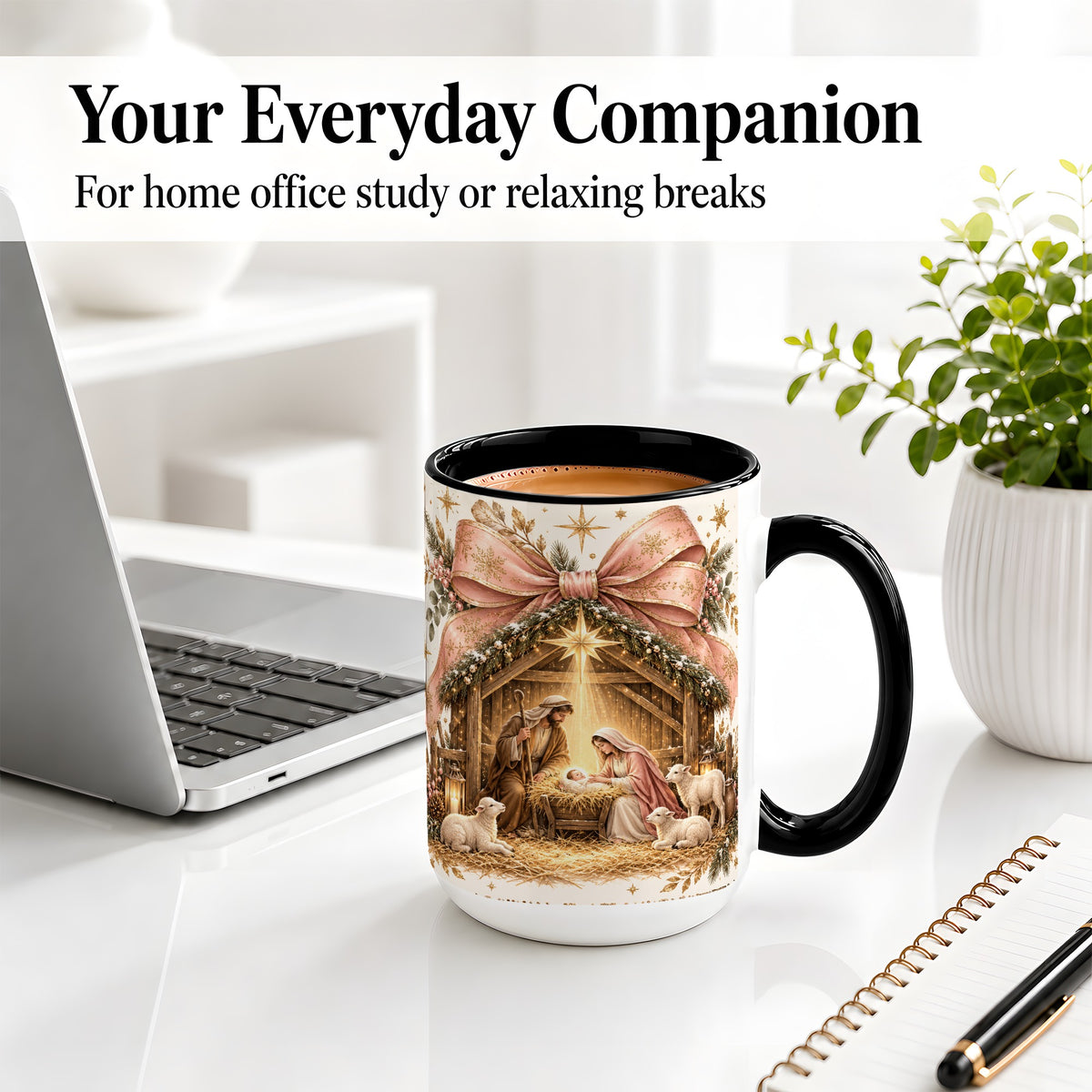 #pl[15oz|Black] Nativity Christmas Ceramic Mug, Manger Scene Christian Artwork