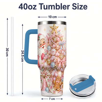 #pl[40oz|Blue] Pink Christmas Tree Santa 40oz Tumbler with Gingerbread Holiday Artwork