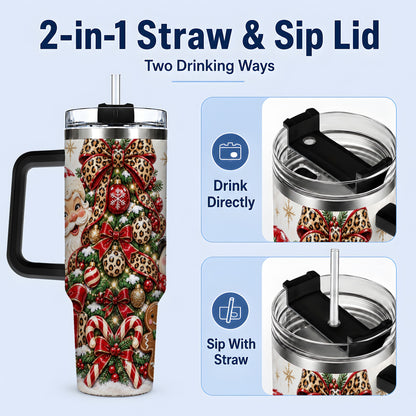 #pl[40oz|Black] Leopard Christmas Tree Santa 40oz Tumbler with Snowman Holiday Artwork