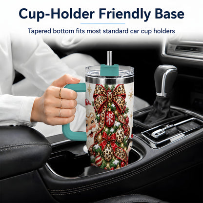 #pl[40oz|Green] Leopard Christmas Tree Santa 40oz Tumbler with Snowman Holiday Artwork