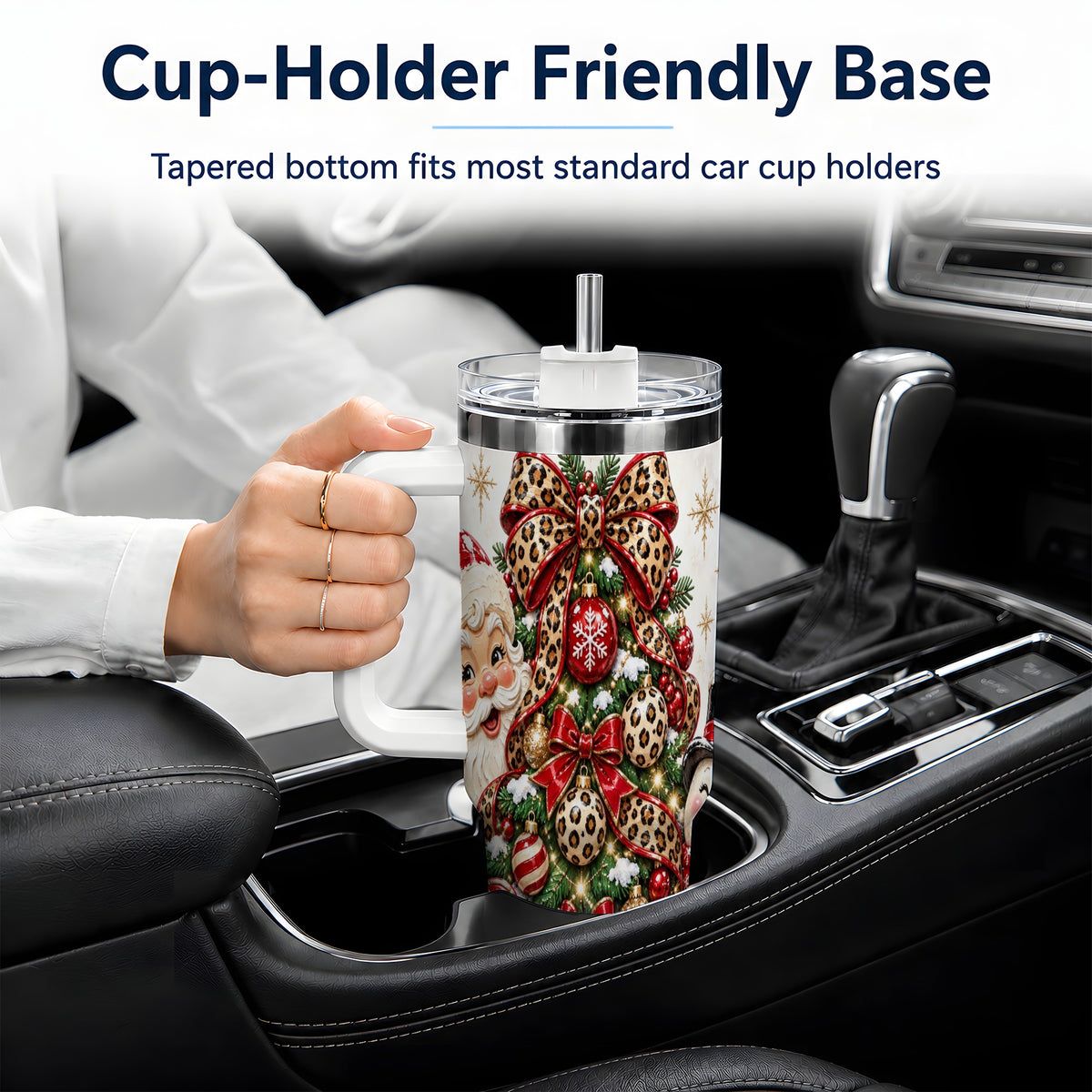 #pl[40oz|White] Leopard Christmas Tree Santa 40oz Tumbler with Snowman Holiday Artwork