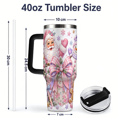 #pl[40oz|Black] Pastel Christmas Santa 40oz Tumbler with Snowman Bow Holiday Artwork