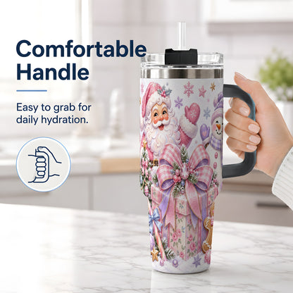 #pl[40oz|Black] Pastel Christmas Santa 40oz Tumbler with Snowman Bow Holiday Artwork