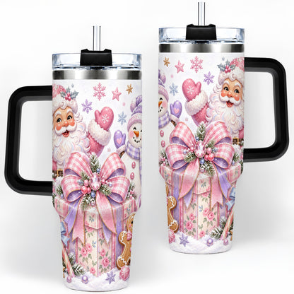 #pl[40oz|Black] Pastel Christmas Santa 40oz Tumbler with Snowman Bow Holiday Artwork