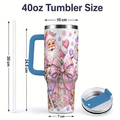 #pl[40oz|Blue] Pastel Christmas Santa 40oz Tumbler with Snowman Bow Holiday Artwork