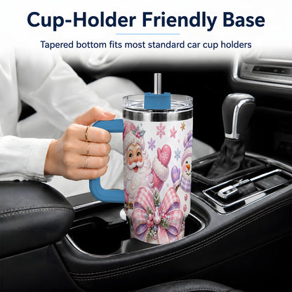 #pl[40oz|Blue] Pastel Christmas Santa 40oz Tumbler with Snowman Bow Holiday Artwork