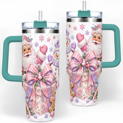 #pl[40oz|Green] Pastel Christmas Santa 40oz Tumbler with Snowman Bow Holiday Artwork
