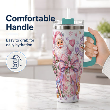 #pl[40oz|Green] Pastel Christmas Santa 40oz Tumbler with Snowman Bow Holiday Artwork