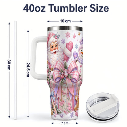 #pl[40oz|White] Pastel Christmas Santa 40oz Tumbler with Snowman Bow Holiday Artwork