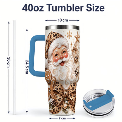 #pl[40oz|Blue] Leopard Bow Christmas 40oz Tumbler with Santa and Tree Artwork