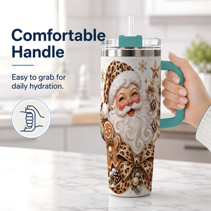 #pl[40oz|Green] Leopard Bow Christmas 40oz Tumbler with Santa and Tree Artwork