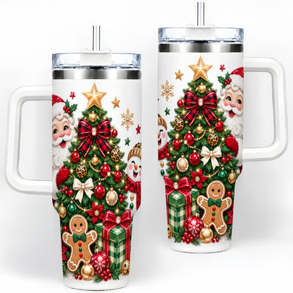Traditional Christmas 40oz Tumbler with Santa Snowman Tree Artwork