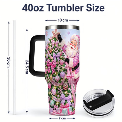 #pl[40oz|Black] Leopard Tree Christmas 40oz Tumbler with Pink Santa and Bow Artwork