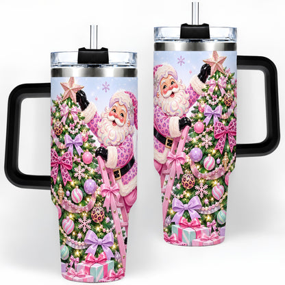 #pl[40oz|Black] Leopard Tree Christmas 40oz Tumbler with Pink Santa and Bow Artwork