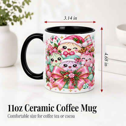 #pl[11oz|Black] Cute Pastel Christmas Ceramic Mug, Holiday Character Artwork