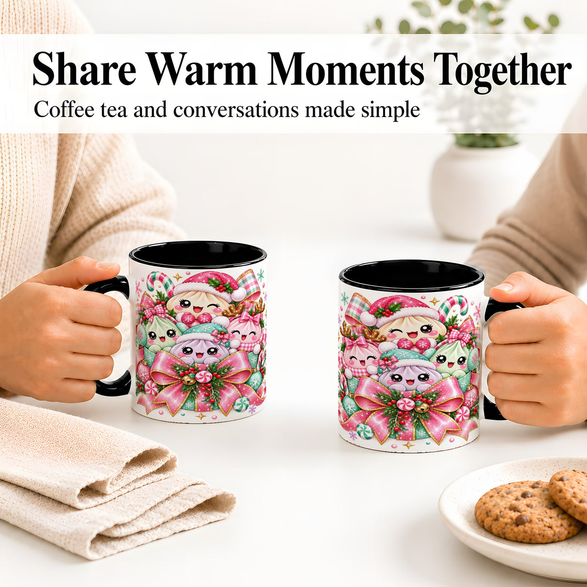 #pl[11oz|Black] Cute Pastel Christmas Ceramic Mug, Holiday Character Artwork