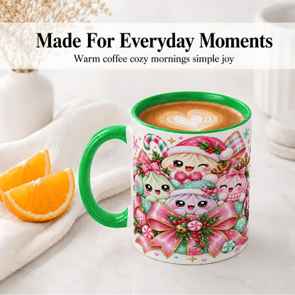 #pl[11oz|Green] Cute Pastel Christmas Ceramic Mug, Holiday Character Artwork