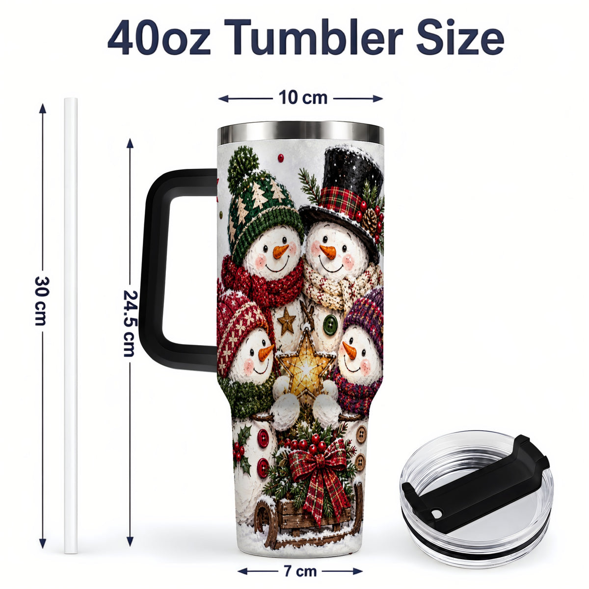 #pl[40oz|Black] Snowman Winter Family 40oz Tumbler with Plaid Holiday Artwork