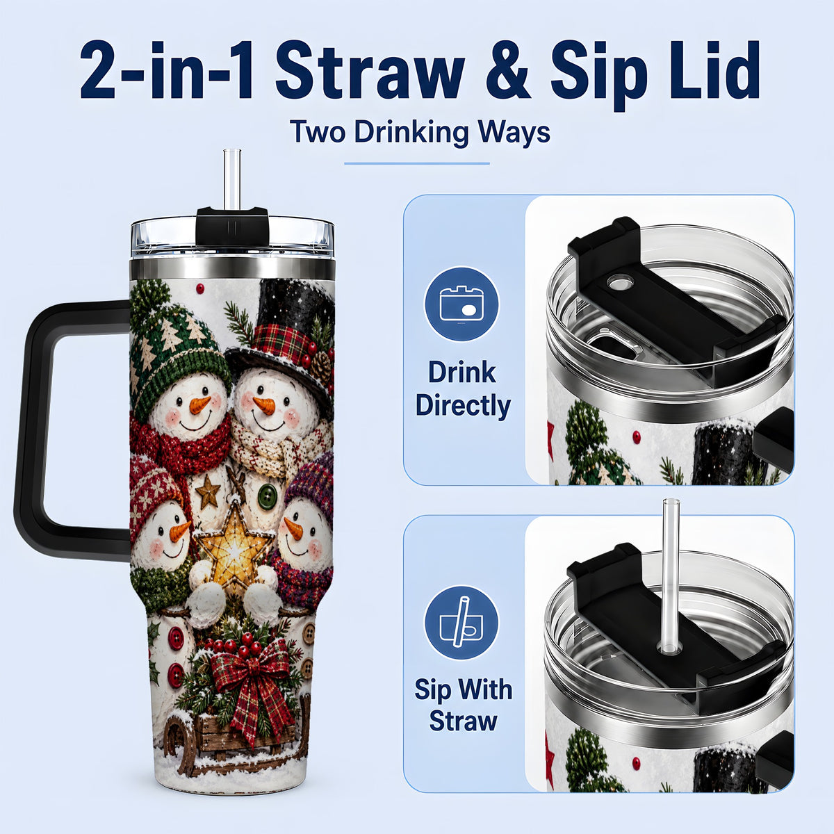 #pl[40oz|Black] Snowman Winter Family 40oz Tumbler with Plaid Holiday Artwork