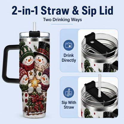 #pl[40oz|Black] Snowman Winter Family 40oz Tumbler with Plaid Holiday Artwork