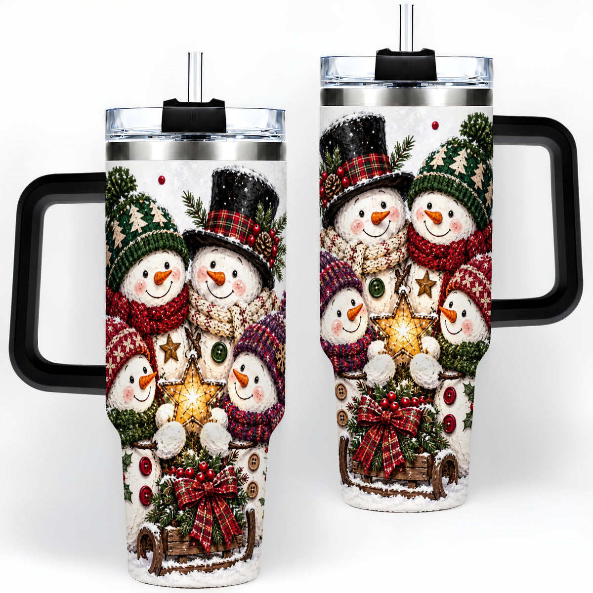 #pl[40oz|Black] Snowman Winter Family 40oz Tumbler with Plaid Holiday Artwork